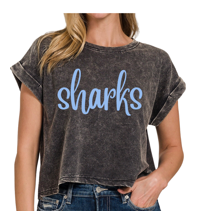 Sharks Cropped Acid Wash Tee